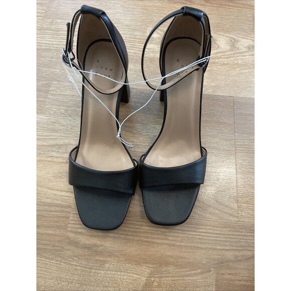 A New Day Shelly Heels Black 8.5 Wide Women's Ankle Strap Block Memory Foam NEW - Picture 7 of 16